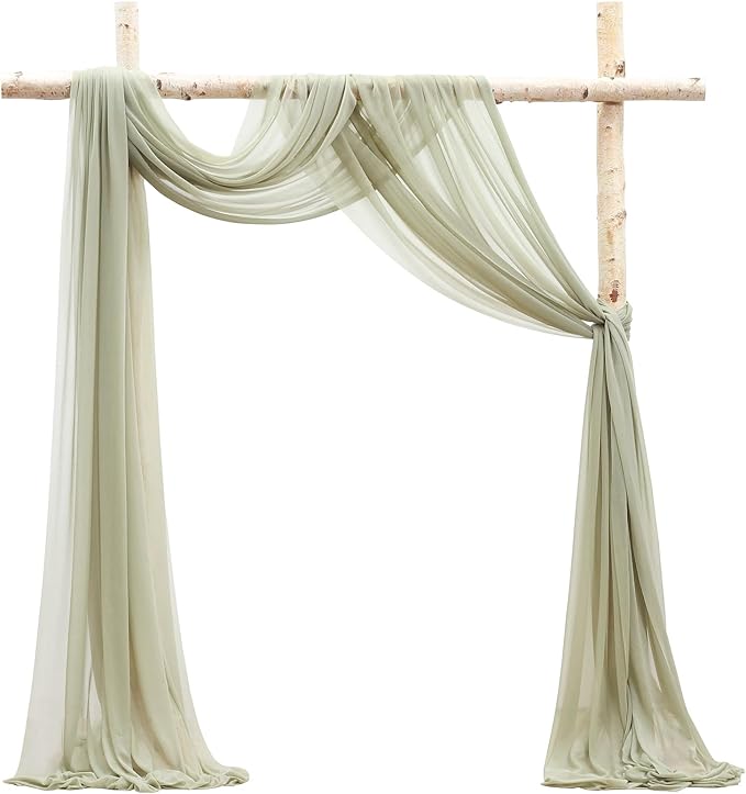 Floroom Wedding Arch Draping Fabric 2 Panels 20Ft Sage Green Chiffon Fabric Drapes Arbor Drapery Wedding Ceremony Reception Swag Decorations