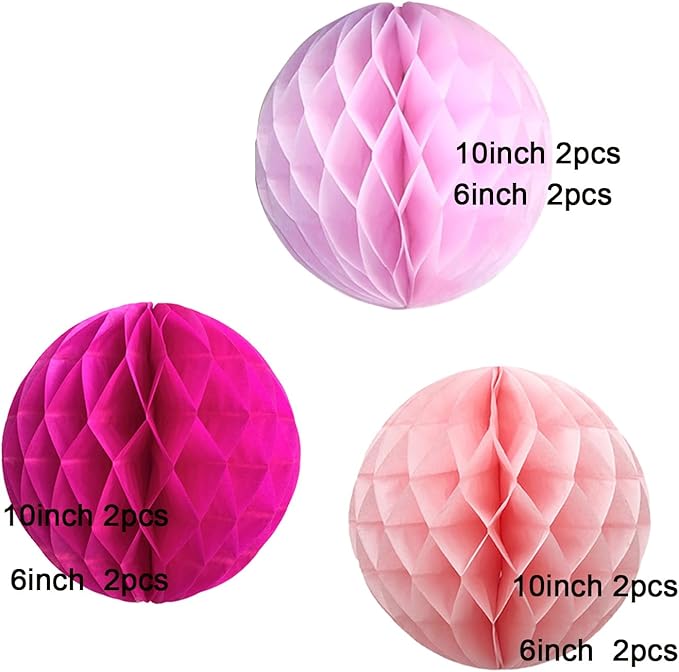 Hot Pink Paper Honeycomb Balls,12 Pack Hanging Tissue Pom Poms for Birthdays,Weddings,Fiesta,Home Party Decoration(Light Pink,Deep Pink,Hot Pink)