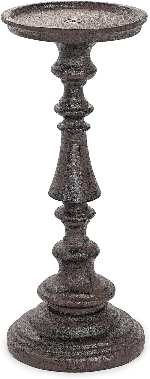 Sungmor Rustic Cast Iron Pillar Candle Holder, 9.6 Inches Tall
