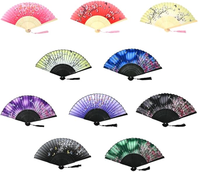 HUNANBANG 10 Pieces Oriental Bamboo Folding Hand Fans Church Wedding Gift, Party Favors, DIY Decoration Gift Size 8 1/4" Wholesale 10pack(bamboo10pack)