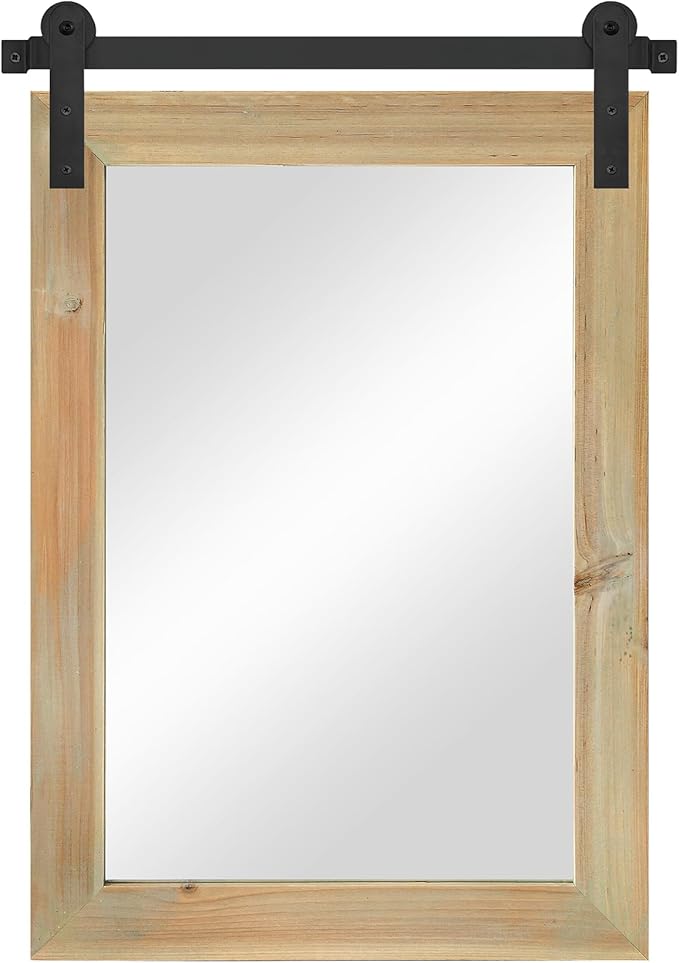 COGOOD Farmhouse Barn Door Mirror - 21" x 30" Rustic Wood Framed Wall Mirror for Bathroom, Living Room, Entryway Wall Decor (Burlywood)