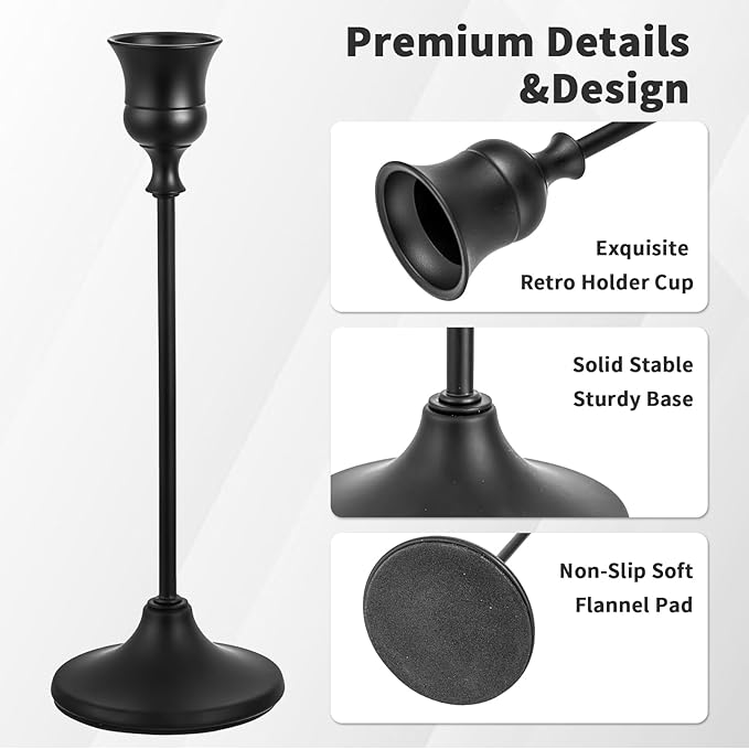 CHILL RECIPE Black Candlestick Holder Tall Taper Candle Holder for Home Decor Table Centerpiece Party Festival Decorations Halloween Decoration (1 Set 3Pcs)