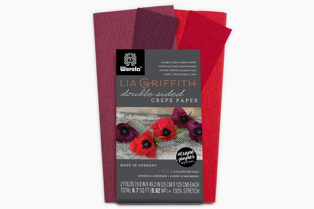 Lia Griffith Extra Fine Crepe Double Sided Paper-4 Colours per Pack (Sangria, Aubergine & Cherry, Raspberry), 50 x 200cm