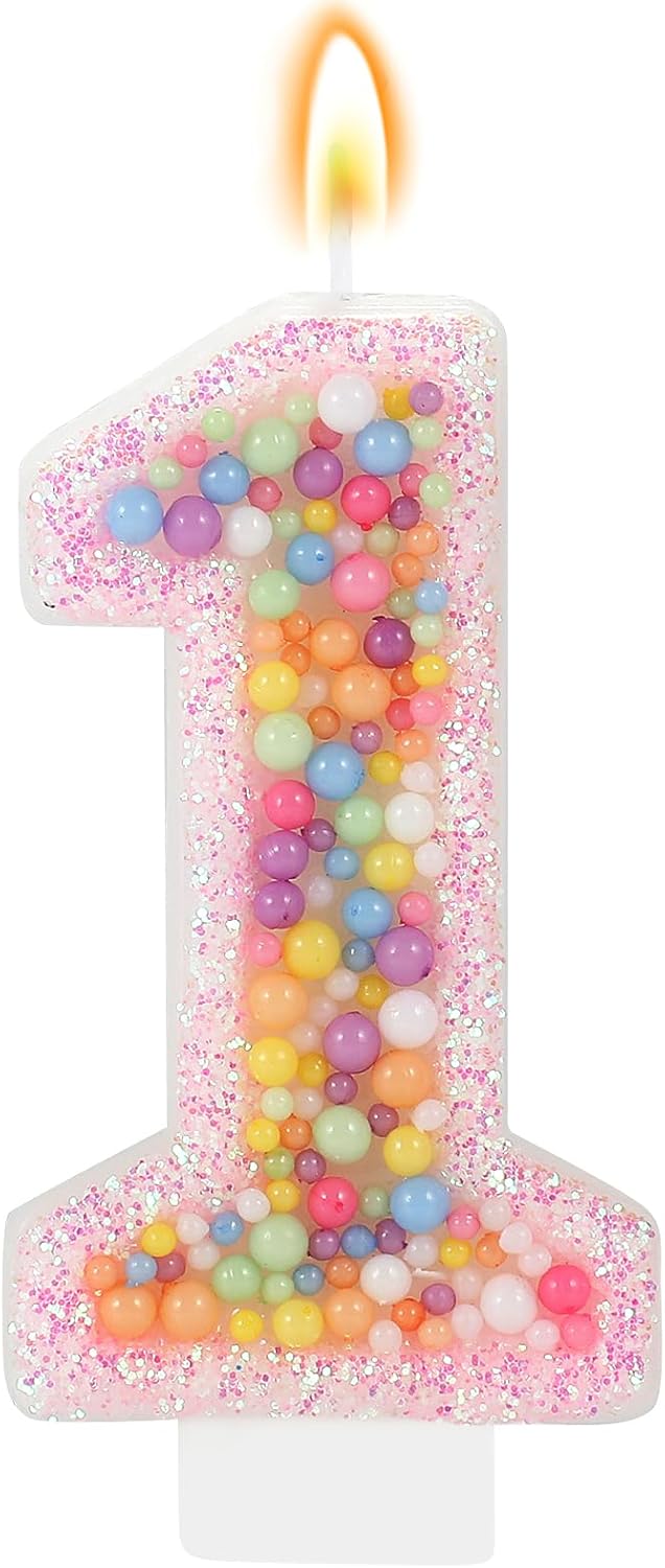Pastel Macaron 1st Birthday Candle Sweet Pink Number 1 Candle Cake Topper Cupcake Decorations for Girls and Women Party Decor Anniversary Celebrations Supplies