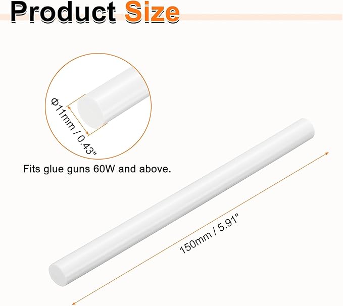 HARFINGTON 10pcs Hot Glue Sticks 0.43" Dia x 5.91" Long EVA Mini Hot Melt Adhesive Glue Stick for Hot Melt Gun Wood Plastic Glass Flowers Fabrics Foam, White