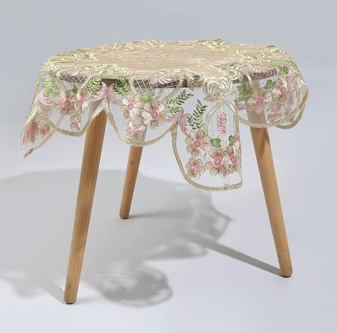 vctops Damask Lace Patchwork Tablecloth Luxury Square Small Table Cover Elegant Floral Embroidered Lace Table Cloth for Party Kitchen Dinning Picnic Decoration (Type O,32"x32")