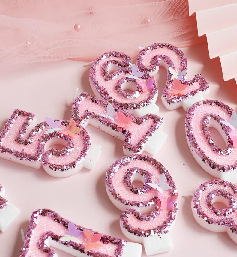Birthday Candles Number 2,Pink Glitter Happy Birthday Cake Candles Handmade Sequin Numeral Candle