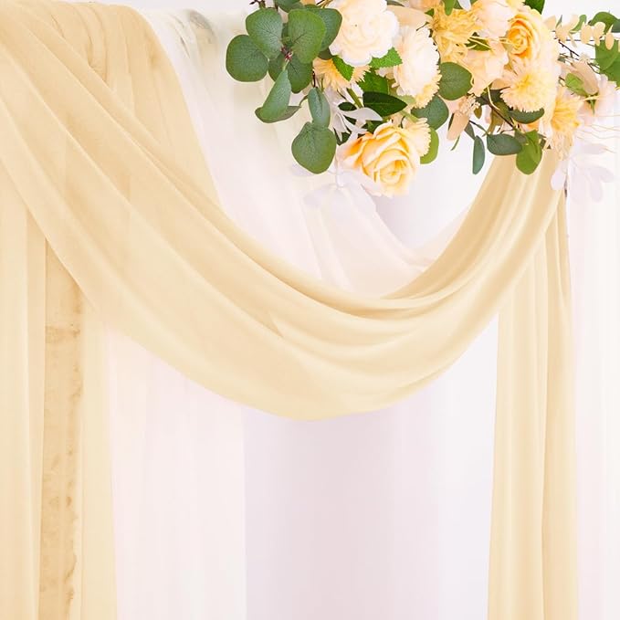 Socomi Wedding Arch Draping Fabric 29" x 20Ft 2 Panels Champagne and Cream Sheer Outdoor Curtain Drapes Extra Long for Bridal Baby Shower Birthday Party Decor