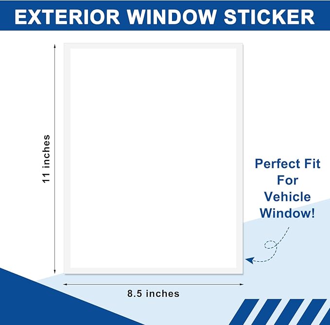 Maitys 100 Pcs Outdoor Window Stickers for Car Dealers 8.5" x 11" Plain White Blank Paper with Sticker