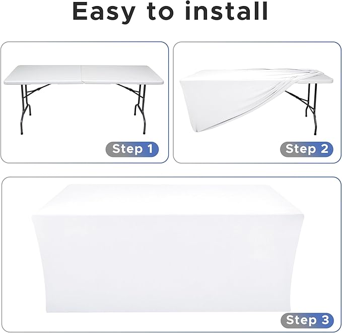 Nasitos White Fitted Table Covers for 5 Foot Tables - 60 x 30 Inch - 2 Pack Stretch Spandex Rectangle Table Clothes, Fabric Tablecloths for Parties, Trade Show, Craft Show, Birthday