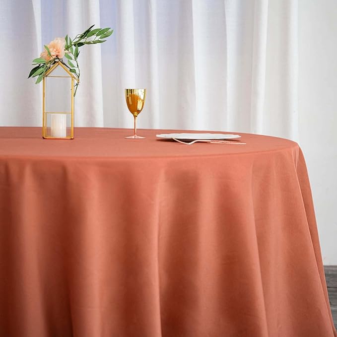 Efavormart Round Tablecloth, 132 Inch Stain & Wrinkle Resistant Washable Table Cloth, Decorative Polyester Fabric Table Cover for Banquet, Wedding, Dining- Terracotta