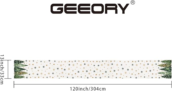 GEEORY Christmas Table Runner 13x120 Inch, Xmas Tees Snowflakes Holiday Decorative Farmhouse Table Decoration for Kitchen Dinning, Indoor Outdoor Dinner Party Decor (Light Green) GT166-120