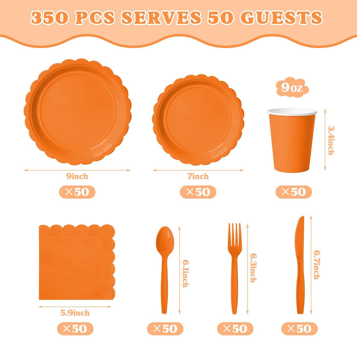 Vyntra 350 Pcs Orange Paper Plates and Napkins Party Supplies
