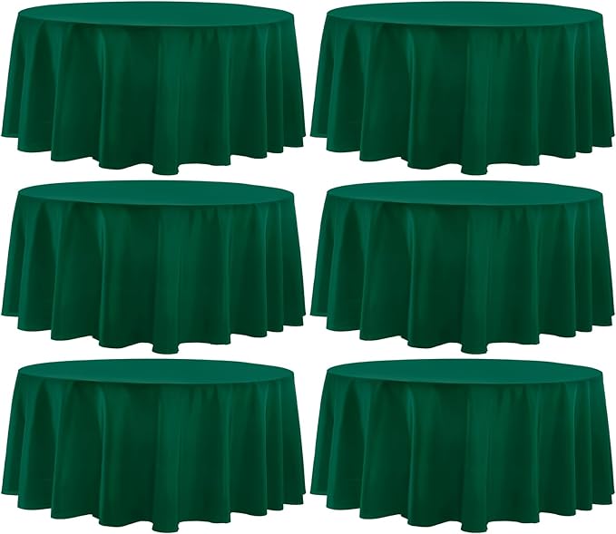 Round Tablecloth 132 Inch 6 Pack Dark Green Tablecloths Washable Decorative Linen Polyester Table Clothes Cover for Dining Table Banquets Buffet Parties and Wedding
