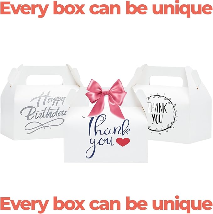 UnicoPak 10 Pack White Gable Treat Boxes Party Favor Boxes Goodie Gift Boxes for Snacks Cookie Candy Toys Birthday Party Wedding Holidays 6.5x3.5x4 Inches