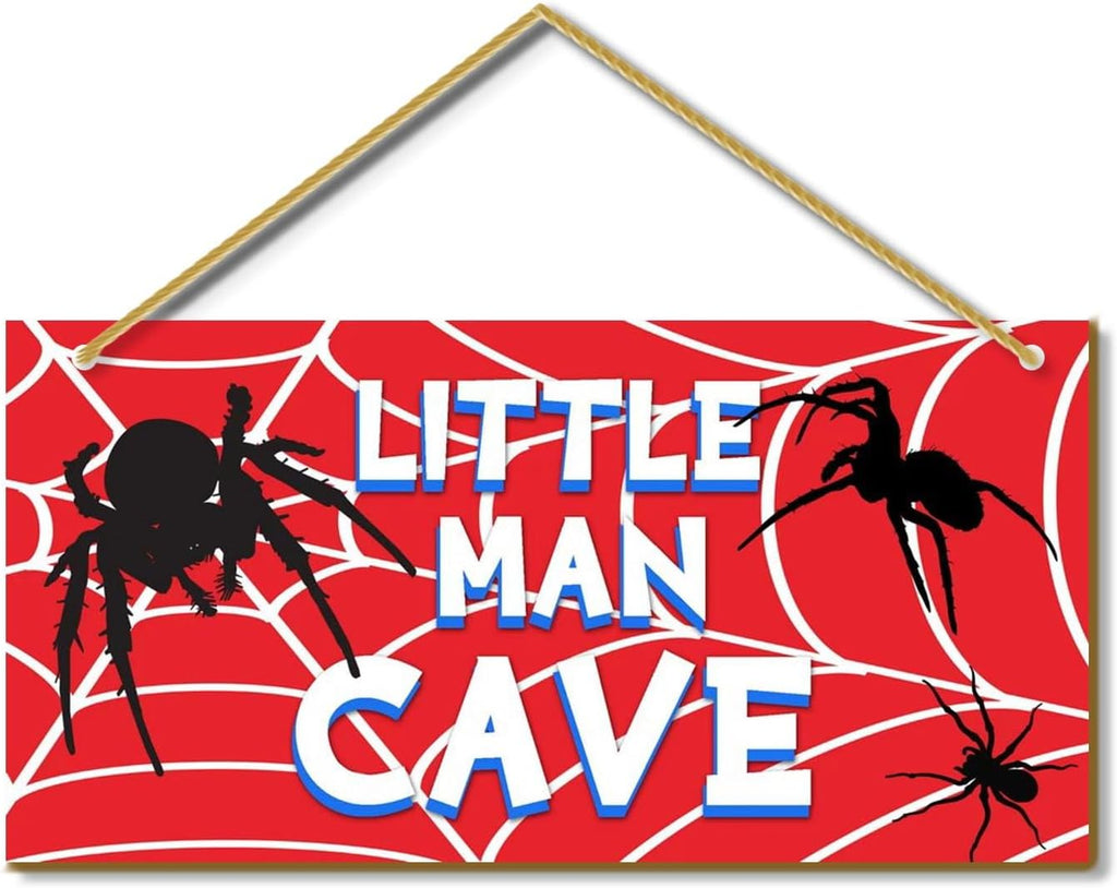 Little Man Cave, Spider Room Decor for Boys Wooden Door Sign Baby Boys Bedroom Wall Decorations for Nursery Toddler Nursery Playroom Wall Art
