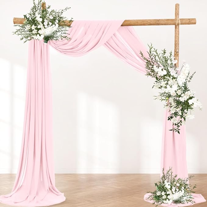 Wedding Arch Draping Fabric 1 Panel 30'' x 18FT Blushing Pink Sheer Chiffon Arch Drapery for Photo Booth Bridal Shower Baby Shower Church Decor Newborn Photography Christening Outdoor Party