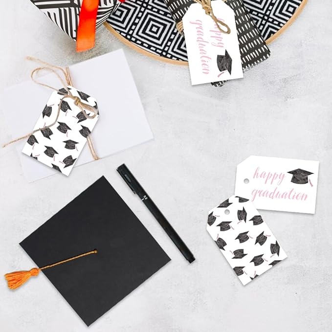 50 Pcs Graduation Gift Tags, Congrats Grad Party Favors Gift Tags for High School or Happy College Graduation Party Decoration Supplies (Pink, 2.2 * 3.5)