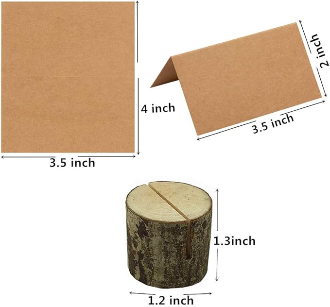 20Pcs Rustic Wood Table Numbers Holder and 30Pcs Kraft Table Place Cards Wood Place Card Holder Party Wedding Table Name Card Holder Memo Note Card