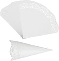 PATIKIL Wedding Confetti Cones, 50 Pcs Paper Tapers Hollow Print Lace Cone Bouquet for Party Candy Gift Boxes Chocolate Bags Buffet Bachelor Party Petals, White