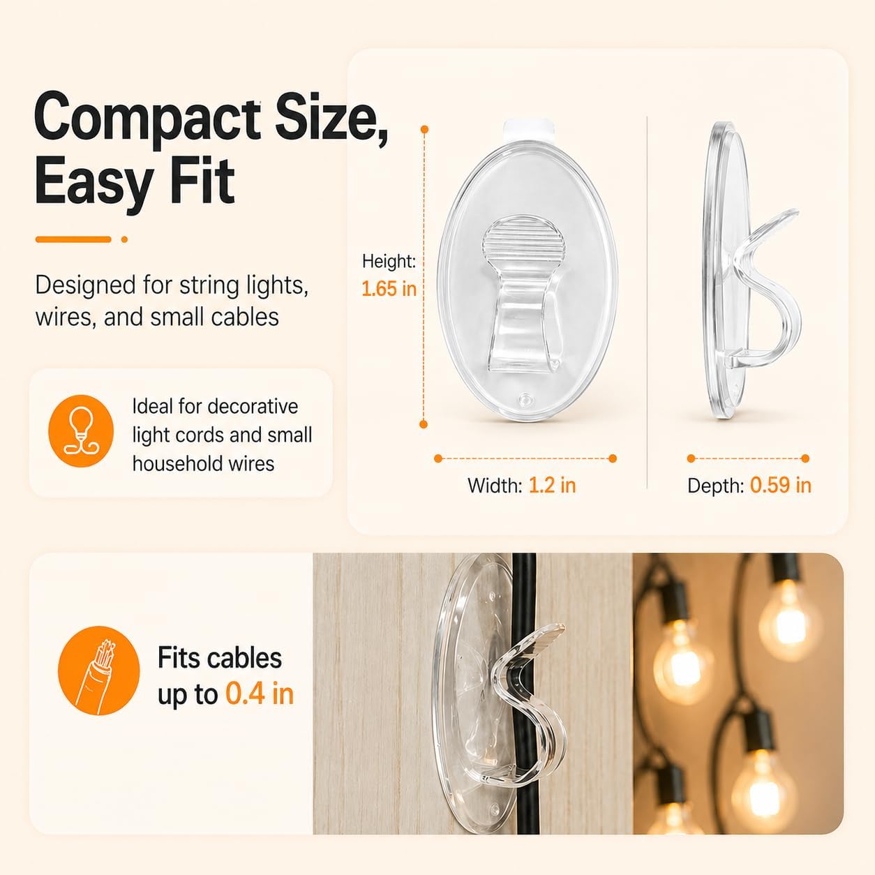 Outdoor String Lights Hooks Clips - 20Pcs Clear Waterproof Adhesive Hangers | 3X Stronger Adhesion - Heavy Duty Removable Sticky Strips No Drill No Residue Indoor Outside Patio Fence Wall Cord Christmas