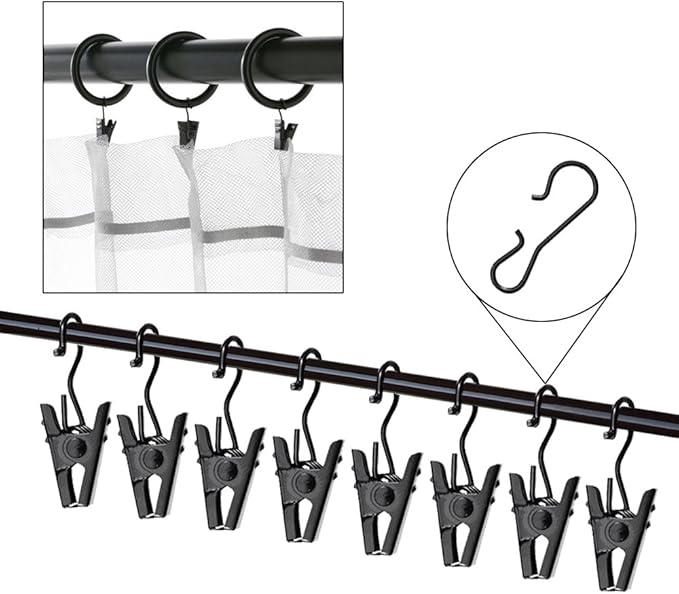 JANYUN 120 Pack Clip Hook Set Stainless Curtain Clips for Curtain Photos Home Decoration Art Craft Dispaly Hang Clip (Black)