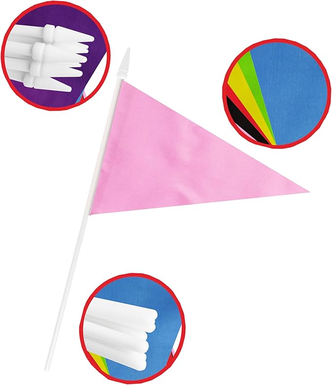 12 Pack Pink Pennant Flags Small Mini Hand Held Solid Color Pennant On Sticks Flags with 12.6"Solid Pole & Spear Top,Party Events Celebration,School,Grand Opening,Kids Birthday,Sports Clubs,Flower Pot