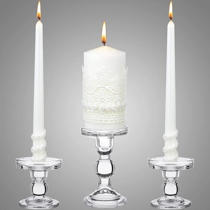 Irenare Unity Candles with Holder for Wedding Ceremony Wedding Decortions Accessories Glass Candle Holder Pillar Candle for Formal Events Church(Classic Style)