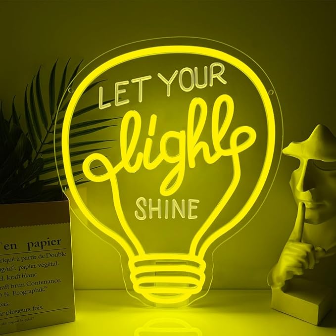 Let Your Light Shine Neon Sign,Dimmable LED Light Signs for Wall Art Decor,Inspirational Backdrop for Bedroom Club Party Man Cave,Gift for Teen Men USB Powered（14.6"*11.8"）