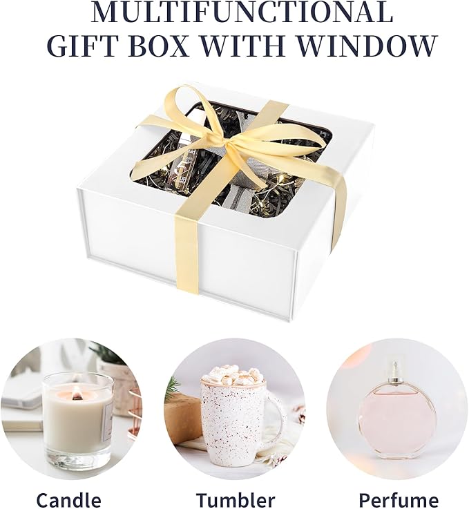 White Gift Boxes with Window,7.5"x7.5"x3.1" Bridesmaid Boxe for Gift Giving,Birthday Gift Box with Magnetic,Closure Lid Gift Boxes for Presents,Cute Boxe,Luxury for Gift Packaging,Gift Box for Wrapping Gifts