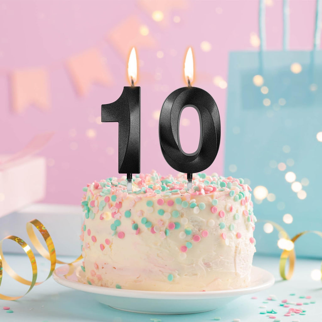Number 10 Birthday Candles, 1.96 Inch Happy Birthday Cake Candles Cupcakes Topper Decoration for Birthday Party Wedding Anniversary Celebration Supplies (Black)