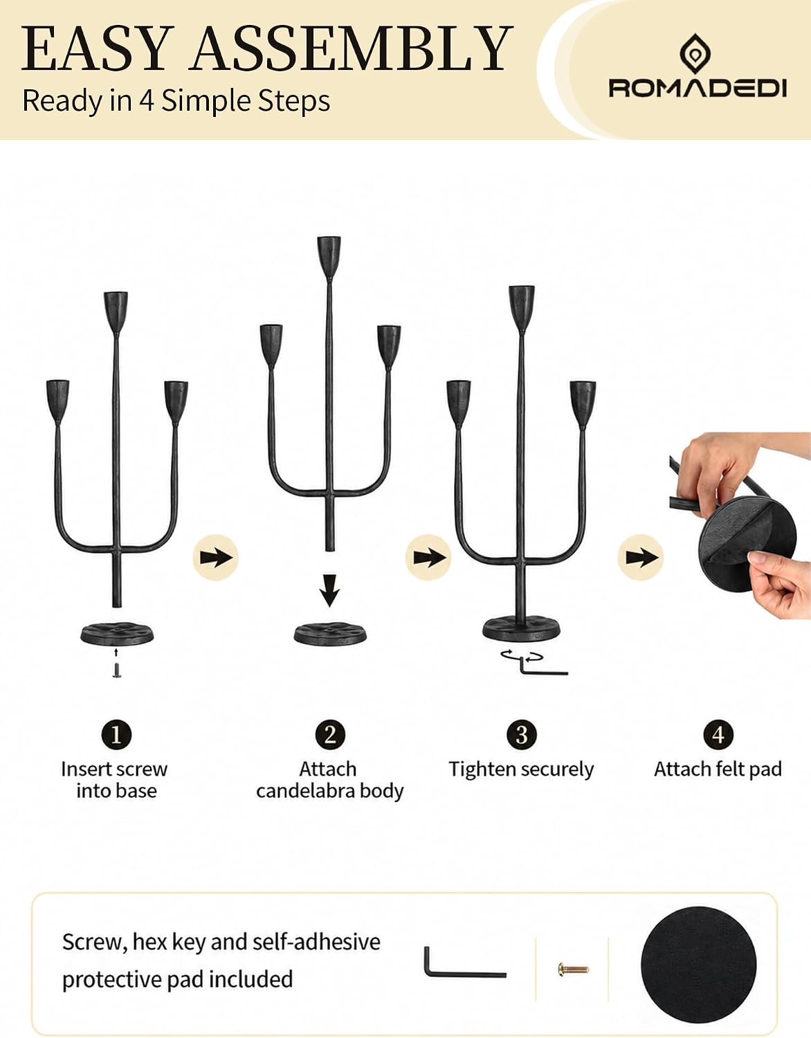 Romadedi Black Candelabra Candle Holder,16.9 in, Cast Iron