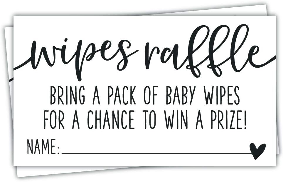 50 Wipes Raffle Ticket Cards - Baby Shower Game - Modern Script Design