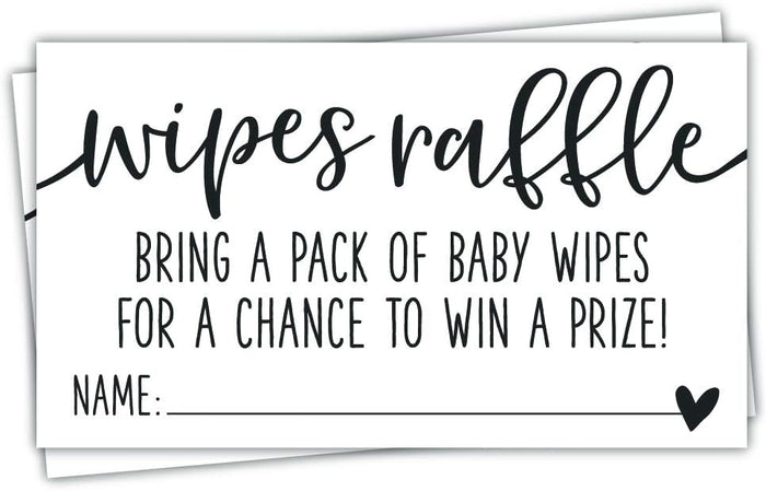 50 Wipes Raffle Ticket Cards - Baby Shower Game - Modern Script Design