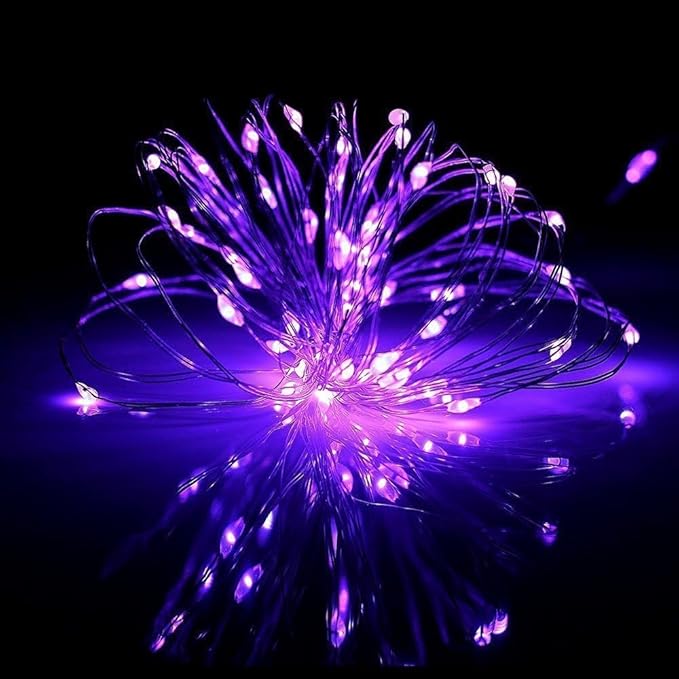 ANJAYLIA 2 Pack 16Ft 50 LED Purple Fairy Lights Battery Operated String Lights for Party Home Festival Decorations