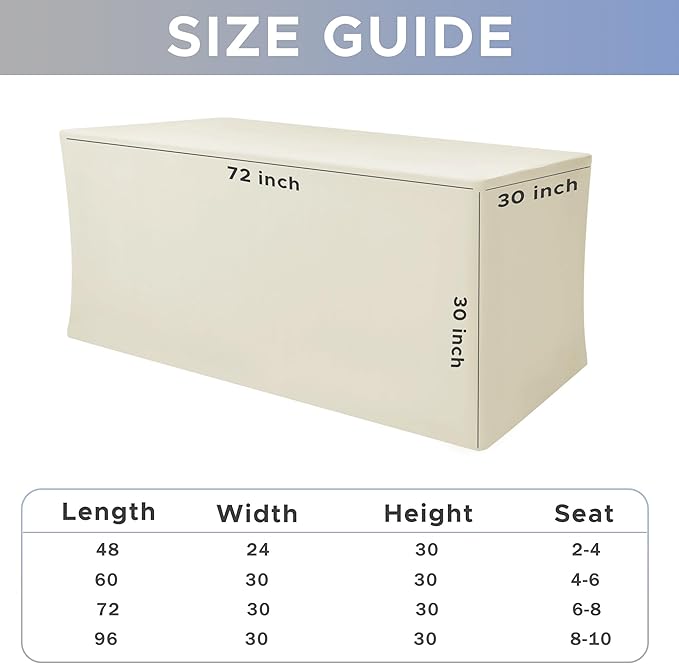 Nasitos Fitted Table Covers Stretch Spandex - 72 x 30 Inch - 4 Pack Beige Rectangle Table Clothes for 6 Foot Folding Tables, Wrinkle Resistant Tablecloths for Banquet, Trade Show, Craft Show