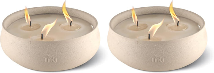 TIKI Citronella Candle 2-Pack – 7-Inch White Wax Bowl with Concrete Finish – Outdoor Decorative Candles for Patio, Deck, Garden, Backyard & Camping