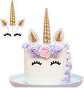 Unicorn Cake Topper, Reusable Gold Unicorn Horn, Ears and Eyelashes Party Cake Decoration Value Set for Unicorn Party Decoration for Baby Shower, Wedding and Birthday Party(Set of 5)