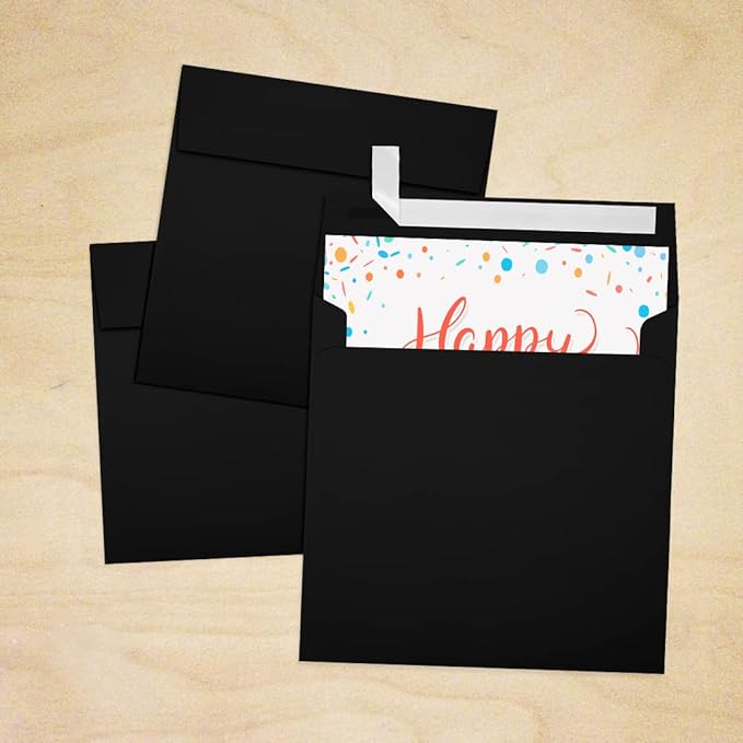 LUXPaper Square Invitation Envelopes | Peel & Press | 6 1/2" x 6 1/2" | Midnight Black | 80lb. Text | 50 Qty