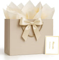 ANZNKU Gift Bags Medium with Handles with Ribbon Card and 2 Tissue Paper, 1 Pcs Cute Champagne Beige Paper Gift Wrap Bag for Wedding Party Favors Birthday Baby Bridal Shower Engagement & Graduation