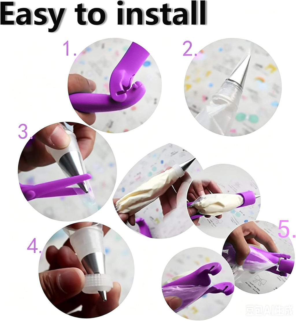 Cake Decorating Pen Tool Kit Pastry Bag DIY Cake Deco Tools Kit Pastry Icing Pen Piping Kit Bags(Purple)