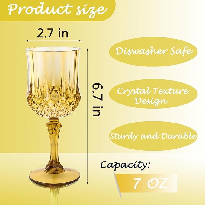 Plastic Wine Glasses，100PCS Gold Plastic Goblets Vintage Style Cordial Drinking Glasses for Wedding Reception, Grand Event Party Supplies (100, Gold)