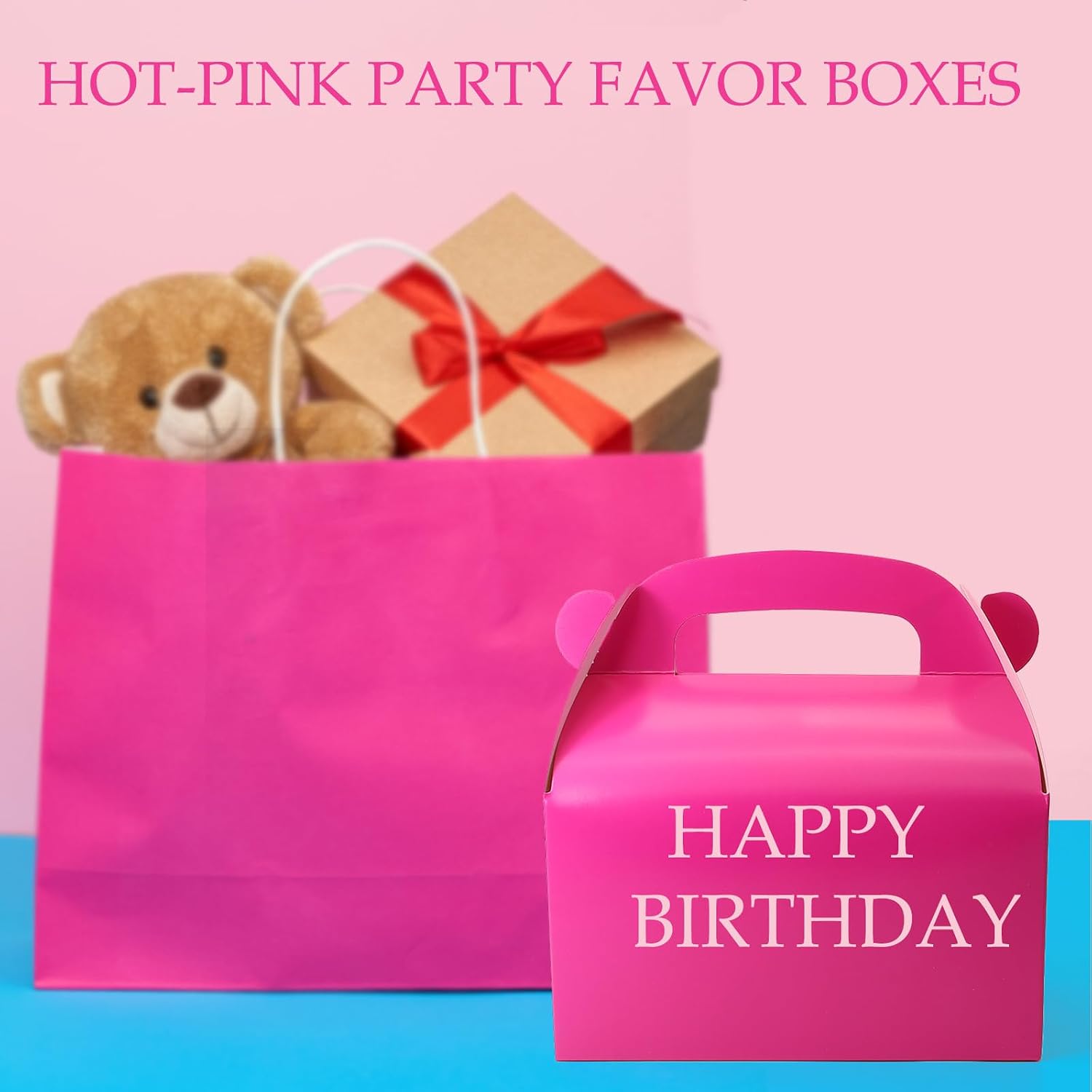 30Pcs Hot-Pink Party Favor Treat Boxes Gable Gift Boxes with Handles | Candy Paper Boxes Perfect for Bright Pink Theme Party, Birthday Party Baby Shower Decoration Supplies.