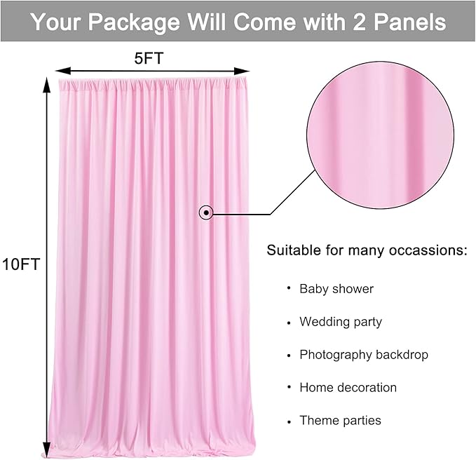 10 ft x 10 ft Pink Backdrop Curtains for Parties, Wrinkle Free Baby Pink Photography Backdrop Drapes for Wedding Grils Birthday Baby Shower Bridal Shower Party
