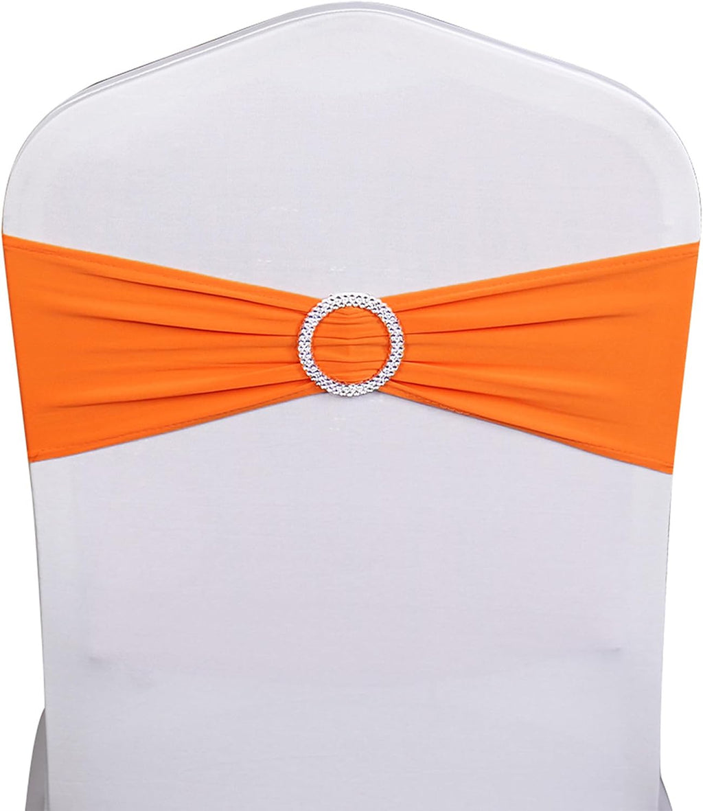 50 Pack Spandex Orange Chair Sashes for Wedding Stretch Chairs Bows Bands with Slider Buckles for Party Birthday Feast Banquet Restaurant Halloween Christmas Events Decorations