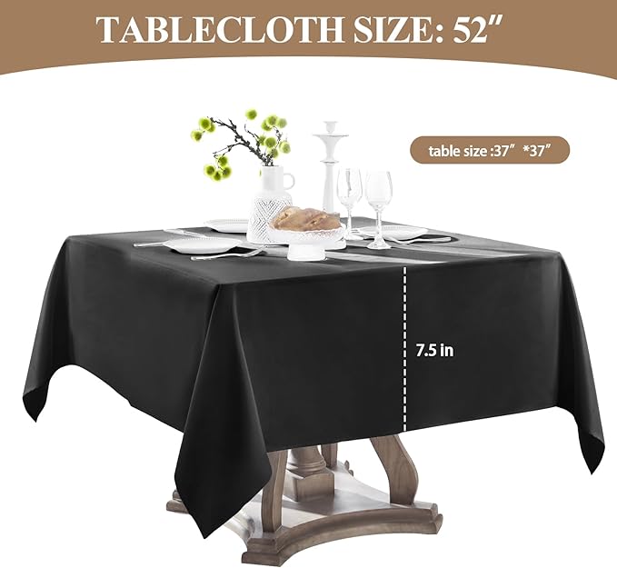Square Tablecloth 52 x 52 Inch Black 10 Pack Tablecloths Stain-Wrinkle Resistant Washable Polyester Table Cloths for Holiday, Buffet Parties,and Wedding