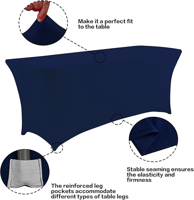 IVAPUPU 4FT Table Cloth for Rectangular Fitted Events Stretch Jean Blue Table Covers Washable Cover Spandex Tablecloth Protector for Party, Wedding, Cocktail, Banquet, Festival