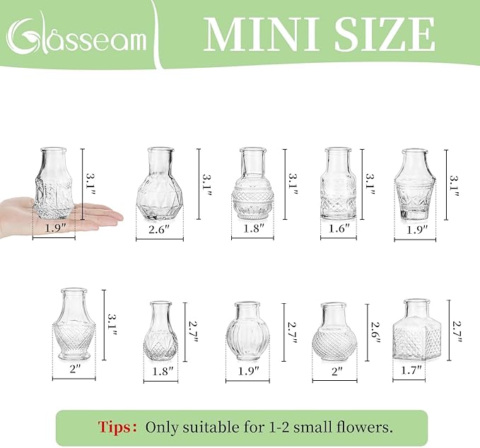 Glasseam Small Bud Vases for Centerpieces: 40PCS Mini Clear Glass Vase Set for Flowers Decor Wedding Party Baby Shower Dining Table Decorations Centerpiece