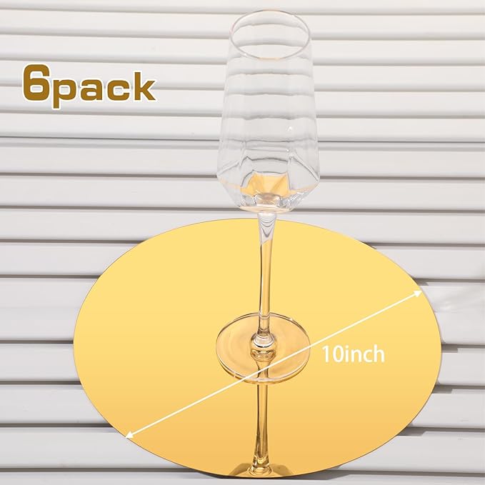 Thyle 6 Pcs 10 Inch Acrylic Round Mirrors for Tables Centerpieces Circle Mirrors Candle Plates for Wall Wedding Table Centerpieces for Baby Shower Party, Thickness 1 mm (Gold)