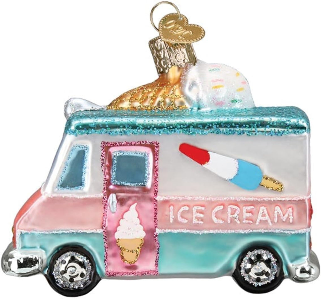Old World Christmas Ice Cream Truck Glass Blown Ornament for Christmas Tree, Handcrafted Holiday Decoration, Ice Cream Collection
